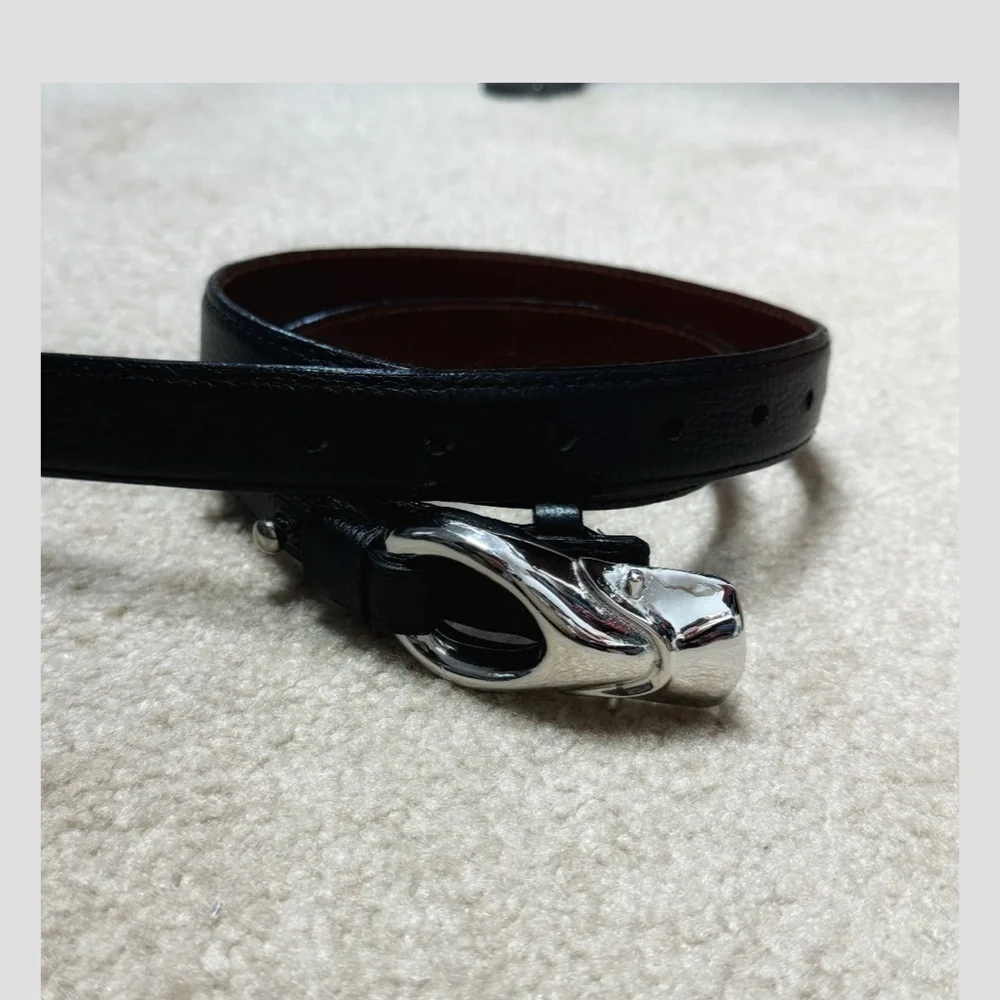 Brian Toohey Pebbled Leather Belt Black Silver Hardware Buckle Size Small 30/34